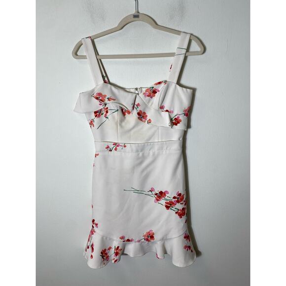 Black Halo Off White Floral Ruffle Mini Dress Sz 0 - Picture 1 of 3